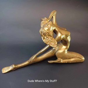 Vintage Solid Brass Reclining Woman Figure Art Deco Nouveau Statue Erly 20th Cnt